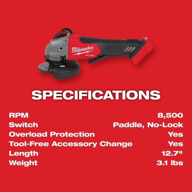 Amoladora inalámbrica Milwaukee M18 FUEL 18V de iones de litio sin escobillas de 4-1/2 pulgadas / 5 pulgadas, Kit con interruptor de paleta y (3) baterías de 6.0 Ah - 2880-22-48-11-1865