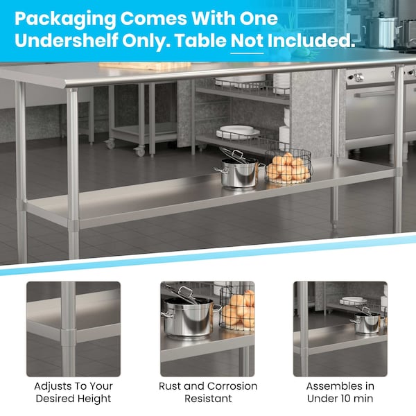 Flash Furniture Galvanized Under Shelf for 30 x 72 Work Tables - NH-GU-3072-GG