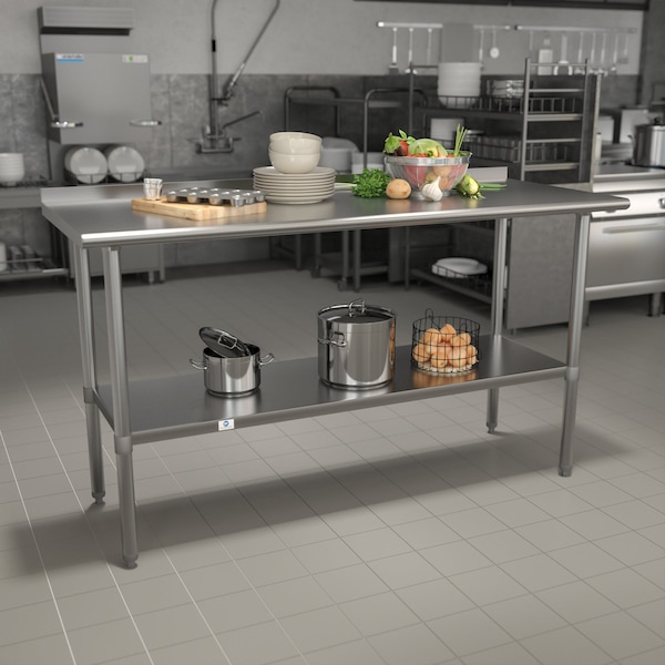 Flash Furniture 60"W Stainless 18 Gauge Work Table - Undershelf - NH-WT-2460BSP-GG
