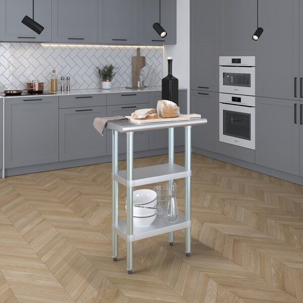 Amgood 14x24 Prep Table with Stainless Steel Top and 2 Shelves - AMG WT-1424-2SH