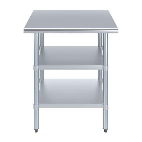 Amgood 24x30 Prep Table with Stainless Steel Top and 2 Shelves - AMG WT-2430-2SH
