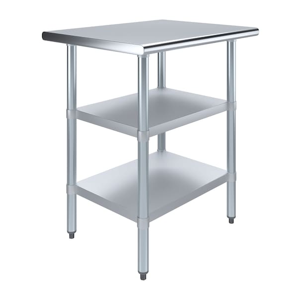 Amgood 24x30 Prep Table with Stainless Steel Top and 2 Shelves - AMG WT-2430-2SH