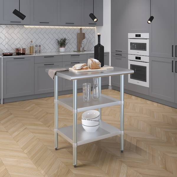 Amgood 24x30 Prep Table with Stainless Steel Top and 2 Shelves - AMG WT-2430-2SH