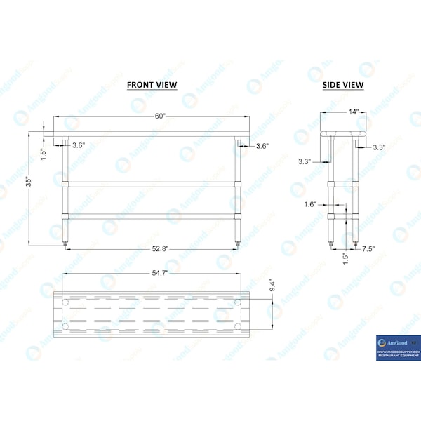 Amgood 14x60 Prep Table with Stainless Steel Top and 2 Shelves - AMG WT-1460-2SH