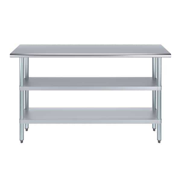Amgood 14x60 Prep Table with Stainless Steel Top and 2 Shelves - AMG WT-1460-2SH