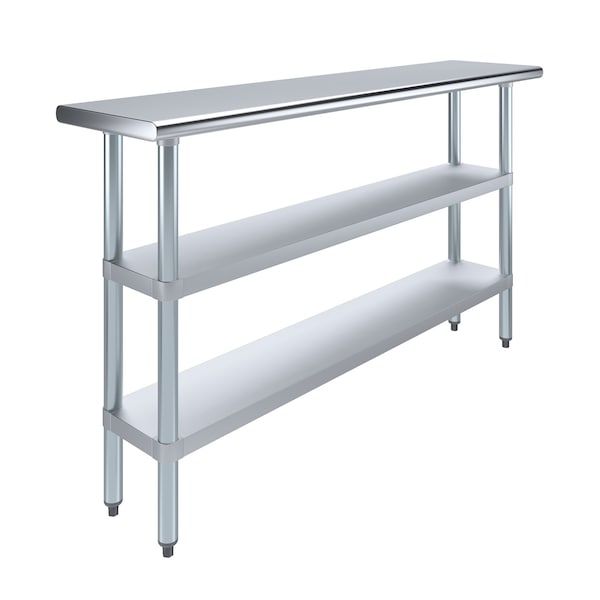 Amgood 14x60 Prep Table with Stainless Steel Top and 2 Shelves - AMG WT-1460-2SH