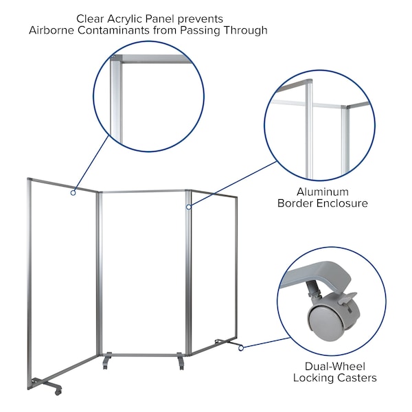 Flash Furniture Transparent Mobile Partition, 72"H x 36"L - BR-PTT001-3-AC-90183-GG