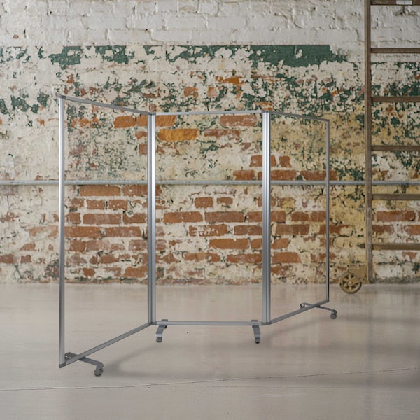 Flash Furniture Transparent Mobile Partition, 72"H x 36"L - BR-PTT001-3-AC-90183-GG