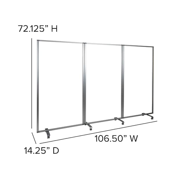 Flash Furniture Transparent Mobile Partition, 72"H x 36"L - BR-PTT001-3-AC-90183-GG