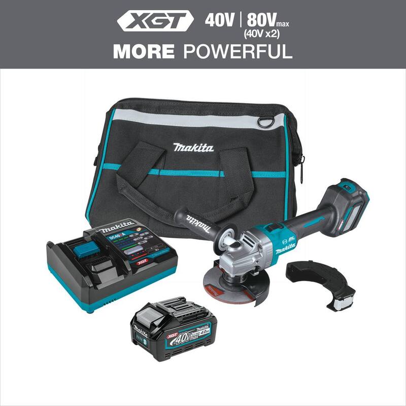 Kit de Amoladora Angular Inalámbrica sin Escobillas Makita 40V Max XGT 4-1/2/5 in, con Freno Eléctrico, Compatible con AWS (4.0Ah) - GAG04M1