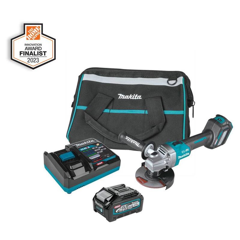 Kit de Amoladora Angular Inalámbrica sin Escobillas Makita 40V Max XGT 4-1/2/5 in, con Freno Eléctrico, Compatible con AWS (4.0Ah) - GAG04M1