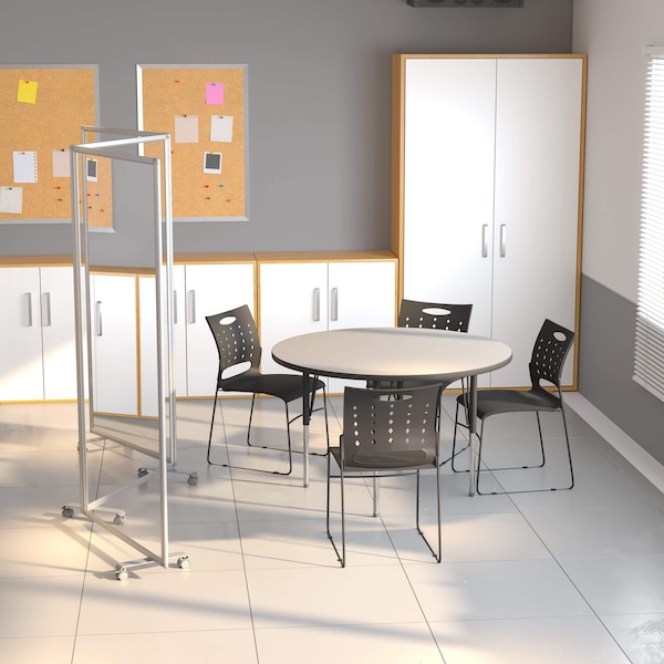 Flash Furniture Transparent Mobile Partition, 72"H x 24"L - BR-PTT001-3-AC-60183-GG