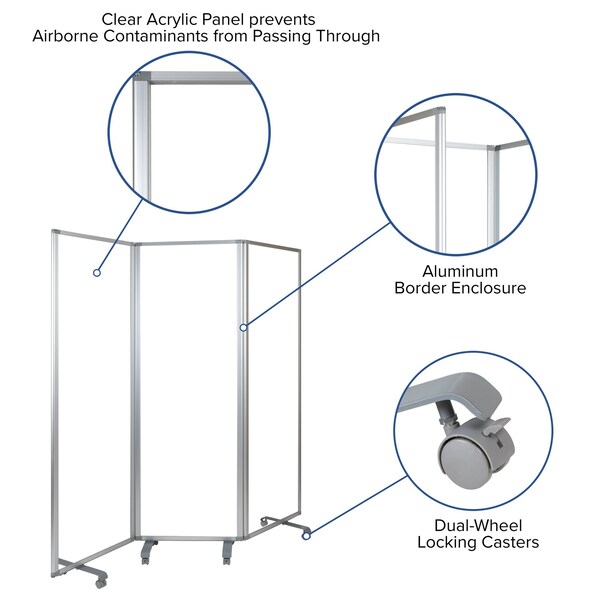 Flash Furniture Transparent Mobile Partition, 72"H x 24"L - BR-PTT001-3-AC-60183-GG