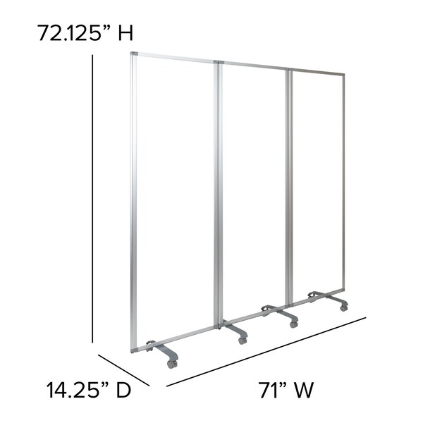Flash Furniture Transparent Mobile Partition, 72"H x 24"L - BR-PTT001-3-AC-60183-GG