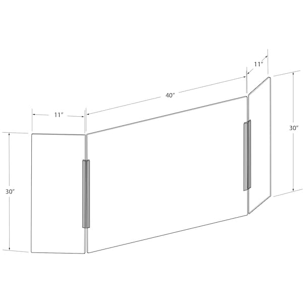 Azar Displays X-Large Tri Fold Clear Acrylic Plexiglass Shield PPE 53.5”x23.5” - 176196-100