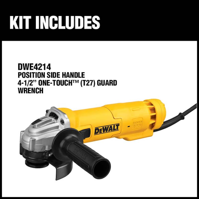 Amoladora angular con cable DEWALT de 11 amperes y 4.5 pulgadas - DWE4214