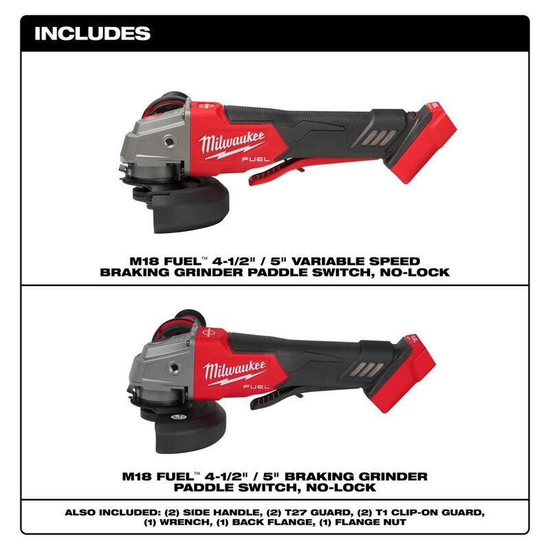 Milwaukee M18 FUEL 18V Lithium-Ion Brushless Inalámbrico 4-1/2 in./5 in. Amoladora con Velocidad Variable y Interruptor de Paleta con Amoladora - 2888-20-2880-20