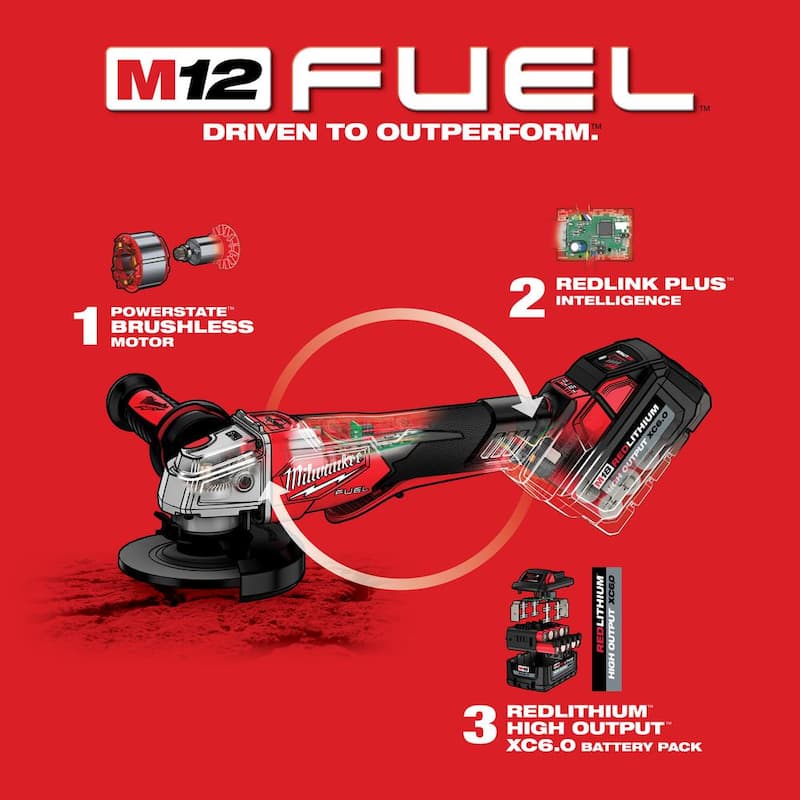 Milwaukee M18 FUEL 18-Volt Lithium-Ion Brushless Cordless 4-1/2 pulgadas/5 pulgadas Amoladora con velocidad variable con batería de 8.0 Ah y cargador - 2888-20-48-59-1880