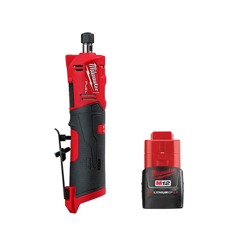 Rectificadora recta inalámbrica sin escobillas de 1/4 de pulgada Milwaukee M12 Fuel de 12 voltios con batería de iones de litio de 2.0 Ah M12 - 2486-20-48-11-2420