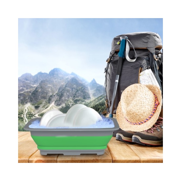 Leisure Sports Collapsible Multiuse Wash Bin Tub-Ice Bucket with 10-liter Capacity for Camping, Tailgating (Green) - 497278SKA