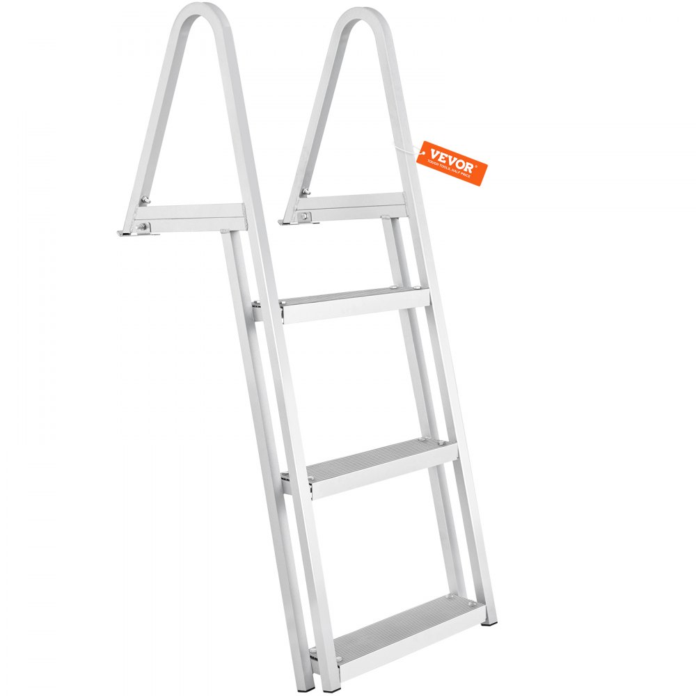 VEVOR Dock Ladder, Removable 3 Steps, 350 lbs Load Capacity, Aluminum Alloy Pontoon Boat Ladder with 4'' Wide Step & Nonslip Rubber Mat, Easy to Install for Ship/Lake/Pool/Marine Boarding - MTXTCXSJFHXJDFX4BV0