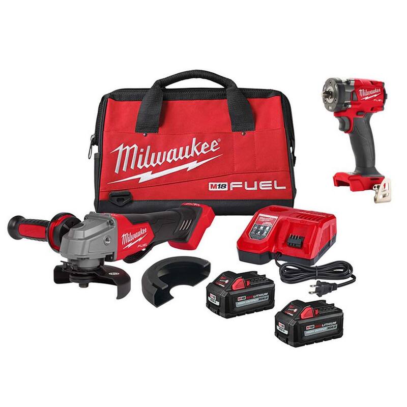Rectificadora inalámbrica sin escobillas Milwaukee M18 FUEL 18V de 4-1/2 in./5 in., interruptor de paleta con kit de llave de impacto compacta M18 FUEL - 2880-22-2854-20