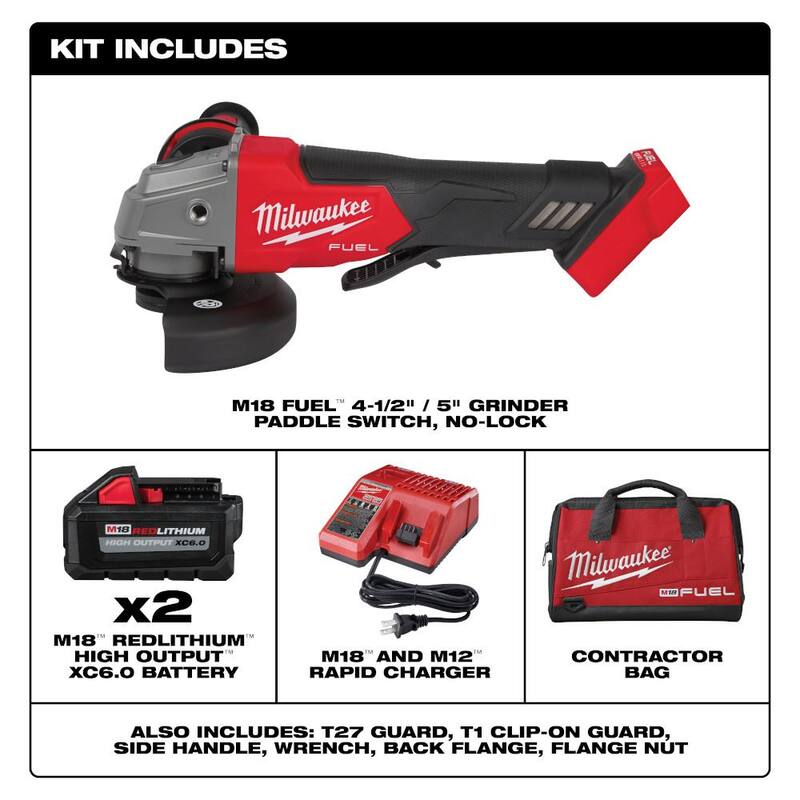Rectificadora inalámbrica sin escobillas Milwaukee M18 FUEL 18V de 4-1/2 in./5 in., interruptor de paleta con kit de llave de impacto compacta M18 FUEL - 2880-22-2854-20