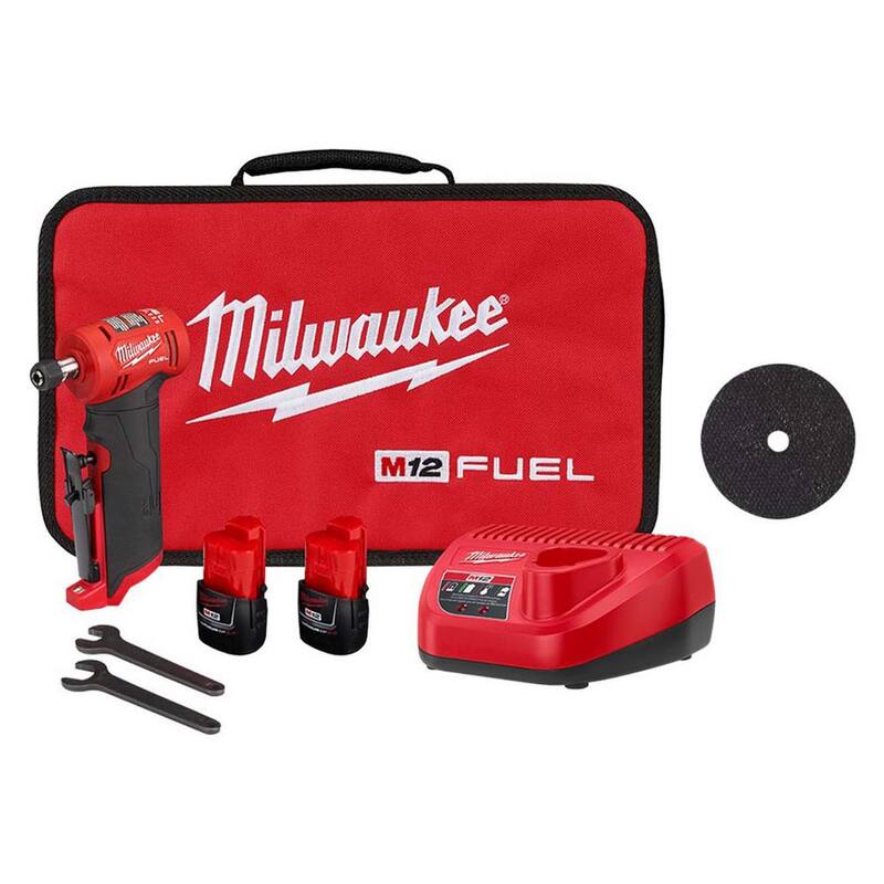 Rectificadora angular inalámbrica Milwaukee M12 FUEL de 12V con batería de iones de litio de 1/4 de pulgada y kit de 5 paquetes de ruedas de corte de metal de 2 pulgadas - 2485-22-49-94-2000.