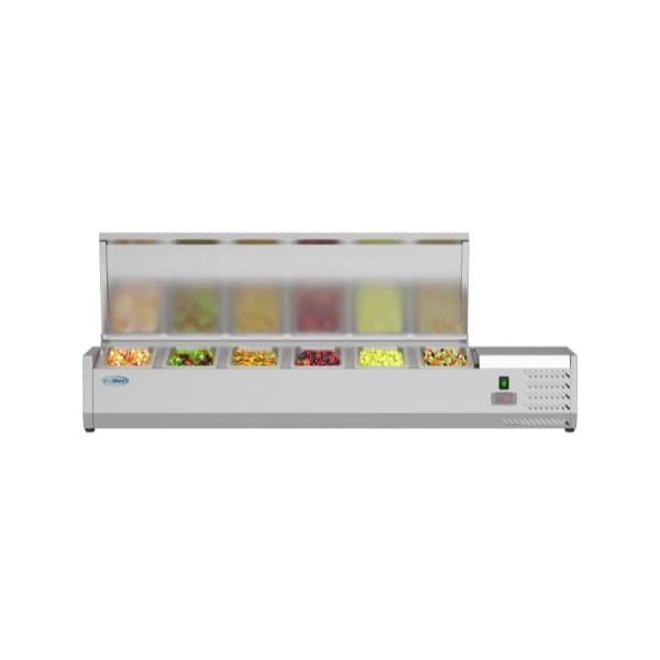 Koolmore 59" Refrigerated Countertop Condiment Prep Rail Sandwich Prep Station with Stainless Steel Cover - SCDC-6P-SSL