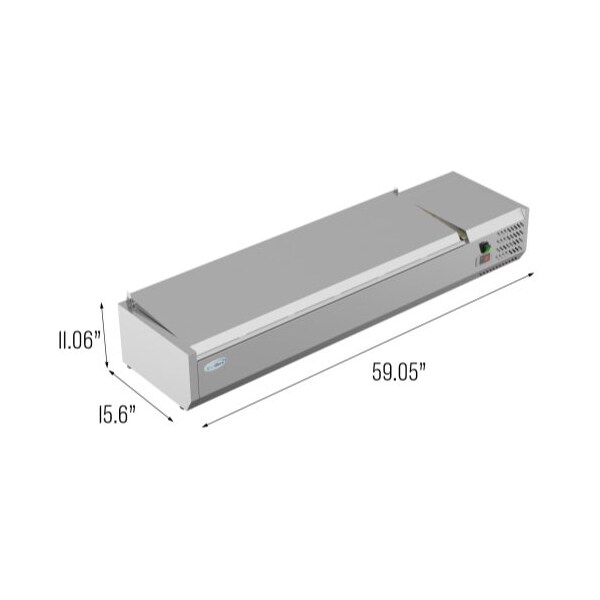 Koolmore 59" Refrigerated Countertop Condiment Prep Rail Sandwich Prep Station with Stainless Steel Cover - SCDC-6P-SSL