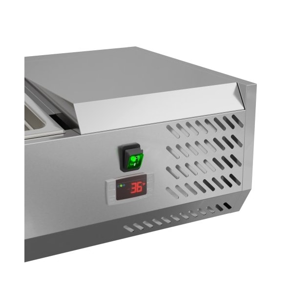 Koolmore 59" Refrigerated Countertop Condiment Prep Rail Sandwich Prep Station with Stainless Steel Cover - SCDC-6P-SSL