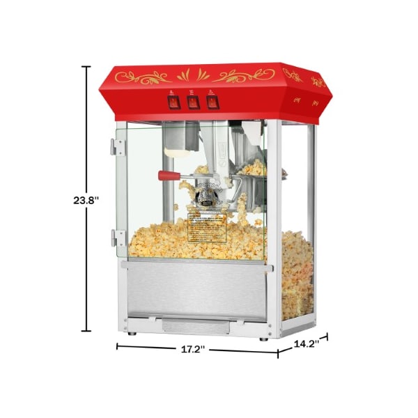 Superior Popcorn Co Countertop Movie Night Popcorn Popper Machine-Makes Approx. 3 Gallons Per Batch-- (8 oz., Red) - 812604WSN
