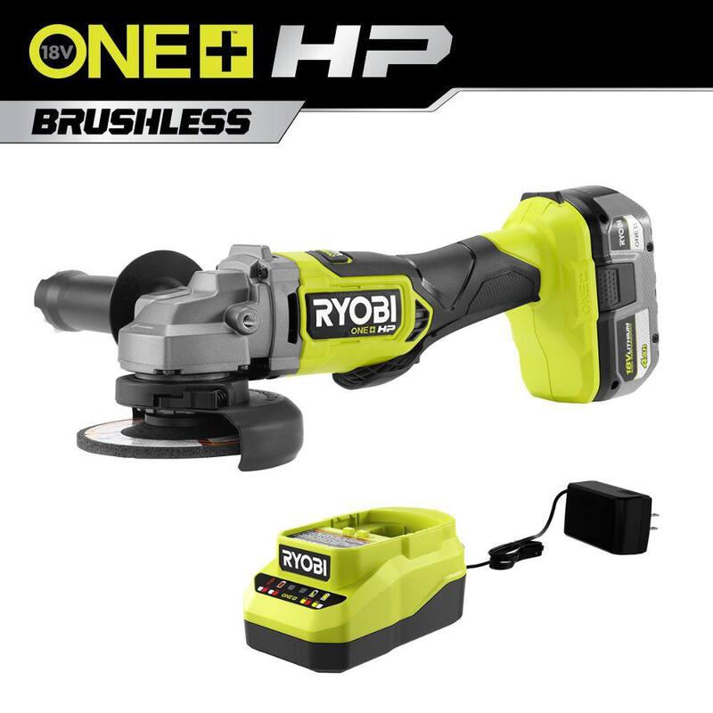 RYOBI ONE+ HP 18V Amoladora Angular Inalámbrica Brushless de 4-1/2 pulgadas con Kit de Batería de 4.0 Ah y Cargador - PBLAG02K1