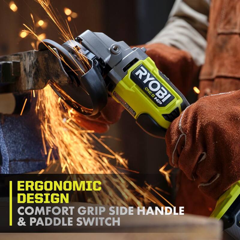 RYOBI ONE+ HP 18V Amoladora Angular Inalámbrica Brushless de 4-1/2 pulgadas con Kit de Batería de 4.0 Ah y Cargador - PBLAG02K1