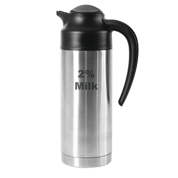 Service Ideas SteelVac Creamer, Etched 2% Milk, Vacuum Insulated Carafe, Stainless Vacuum, 1 Liter - S2SN1002PCTET