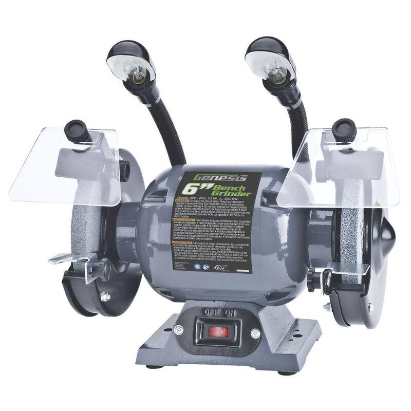 GENESIS 6 pulgadas Amoladora de Banco con Luces Dobles y Flexibles y Protección para los Ojos - GBG600L.