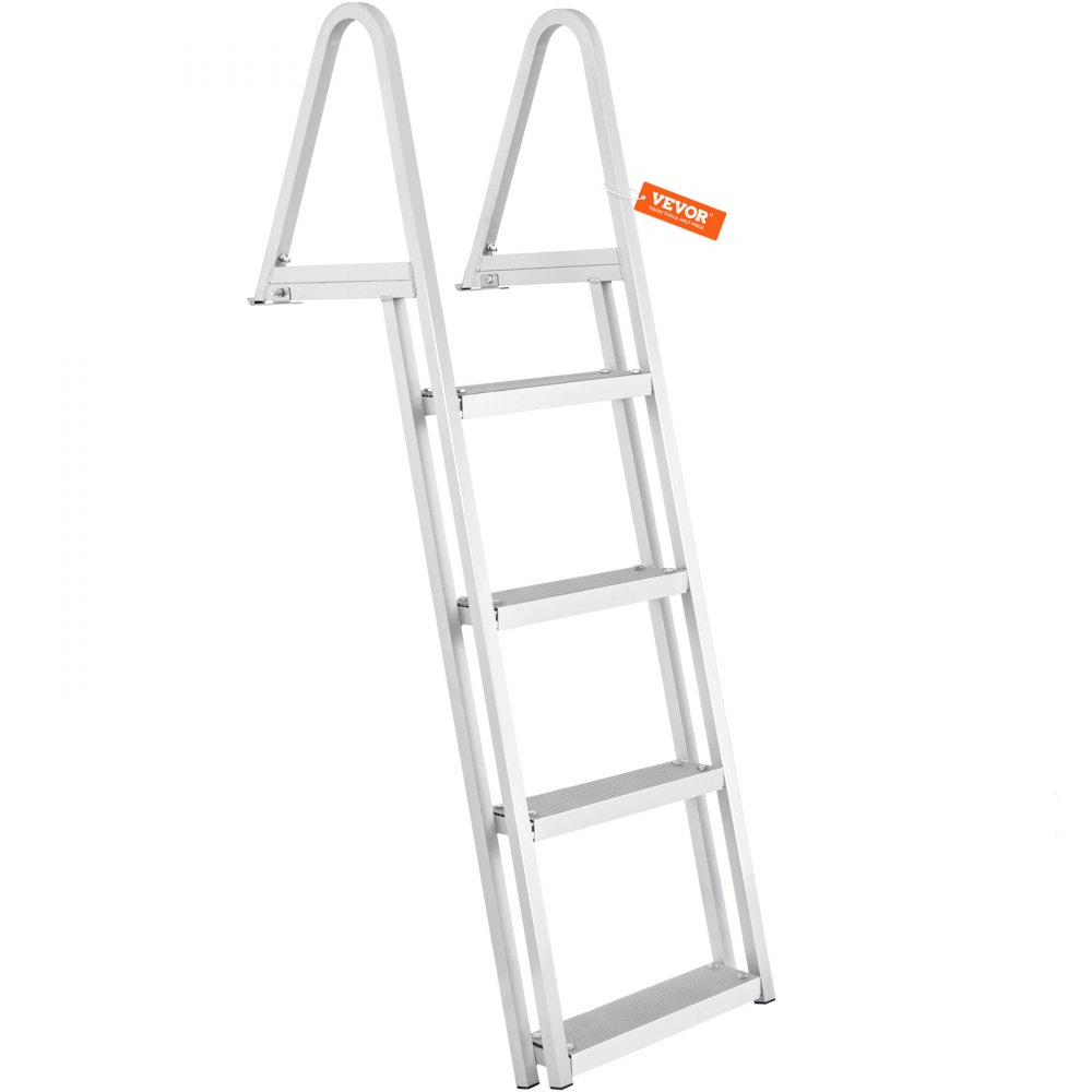 VEVOR Dock Ladder, Removable 4 Steps, 350 lbs Load Capacity, Aluminum Alloy Pontoon Boat Ladder with 4'' Wide Step & Nonslip Rubber Mat, Easy to Install for Ship/Lake/Pool/Marine Boarding - MTXTCXSJFHXJDMGF9V0