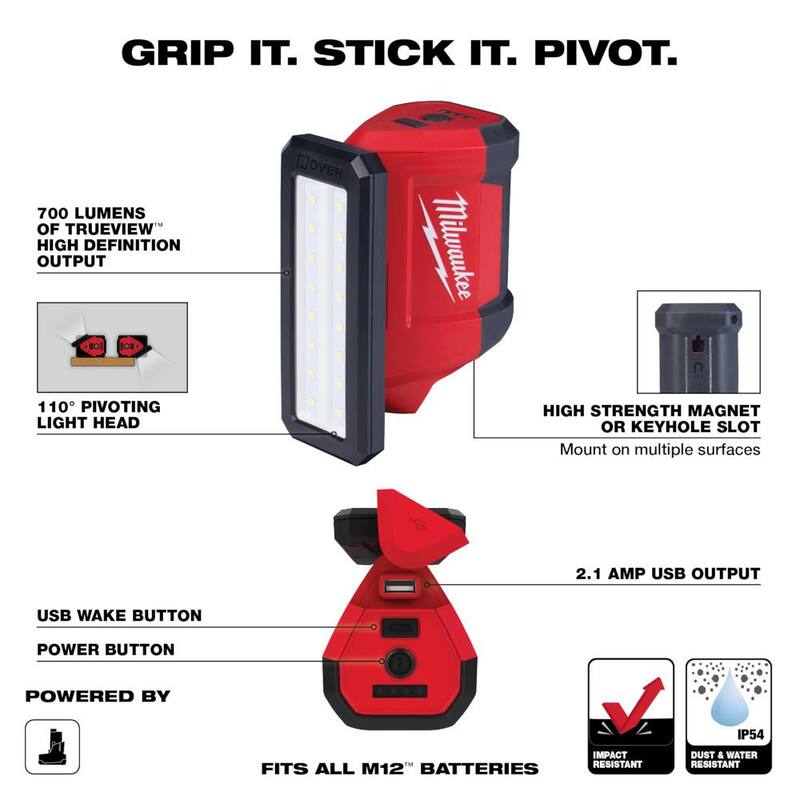 Milwaukee M12 FUEL 12-Volt Lithium-Ion 1/4 in. Kit de Amoladora Angular Inalámbrica en Ángulo Recto con Luz de Servicio M12 ROVER - 2485-22-2367-20
