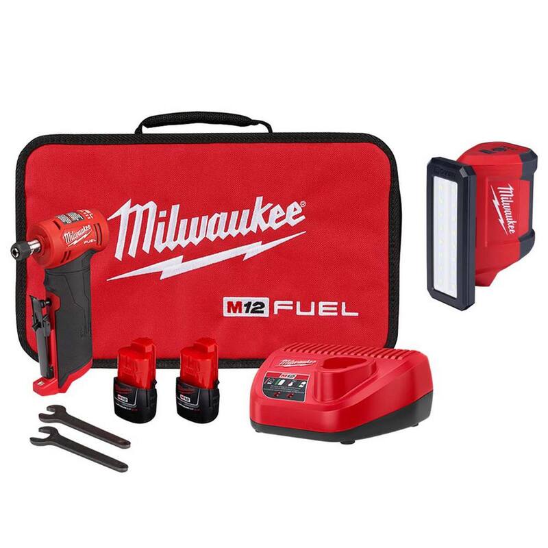 Milwaukee M12 FUEL 12-Volt Lithium-Ion 1/4 in. Kit de Amoladora Angular Inalámbrica en Ángulo Recto con Luz de Servicio M12 ROVER - 2485-22-2367-20