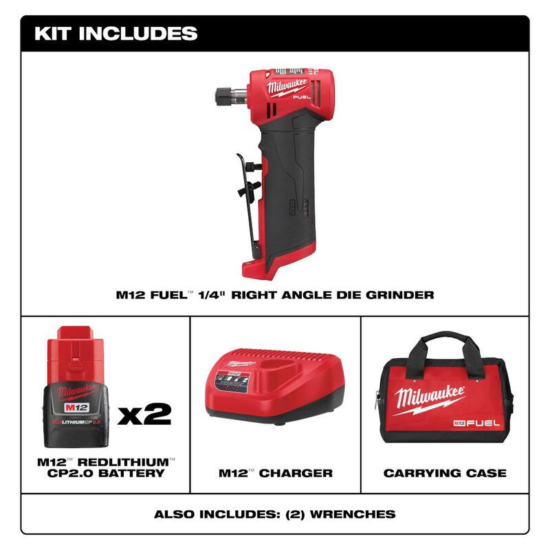 Milwaukee M12 FUEL 12-Volt Lithium-Ion 1/4 in. Kit de Amoladora Angular Inalámbrica en Ángulo Recto con Luz de Servicio M12 ROVER - 2485-22-2367-20