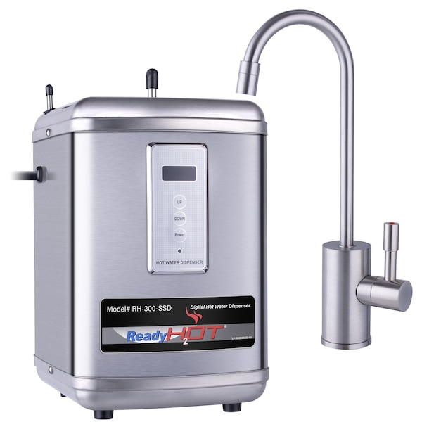 Ready Hot Instant Hot Water Dispenser with Brushed Nickel Hot Water Faucet and Digital Display - 41-RH-300-F570-BN