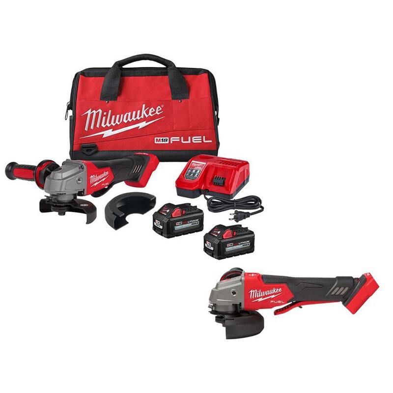Esmeriladora inalámbrica Milwaukee M18 FUEL 18-Voltios Ion de Litio sin Escobillas de 4-1/2 pulgadas/5 pulgadas, Kit con interruptor tipo paleta y Esmeriladora M18 FUEL - 2880-22-2888-20.