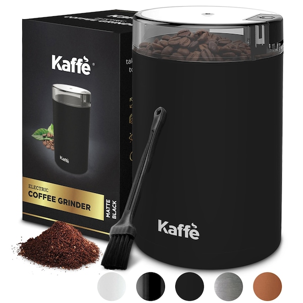 Kaffe Electric Coffee Grinder - 14 Cup (3.5oz) with Cleaning Brush. Easy On/Off, Matte Black - KF2050