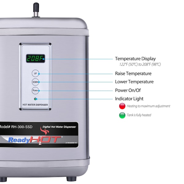 Ready Hot Instant Hot Water Dispenser with Polished Chrome Hot Water Faucet and Digital Display - 41-RH-300-F570-CH