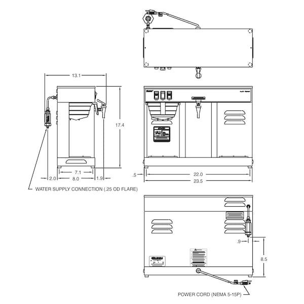 Bunn Auto Coffee Brewer, 2 Warmers, 3.8 gal. - 07400.0005