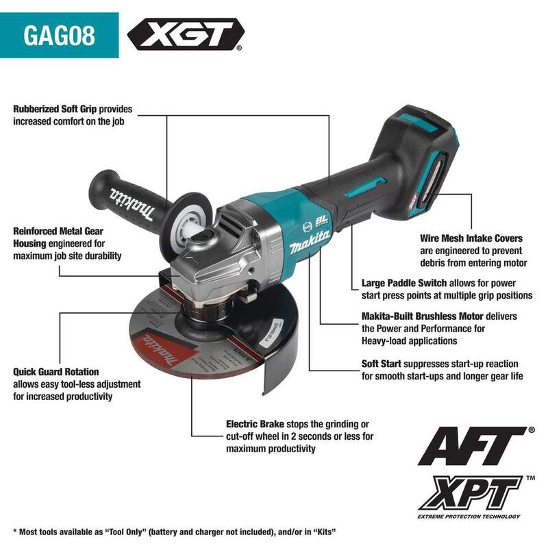 Esmeriladora angular inalámbrica Makita 40V Max XGT Brushless de 6 pulgadas con interruptor de paleta, con freno eléctrico (herramienta solamente) - GAG08Z