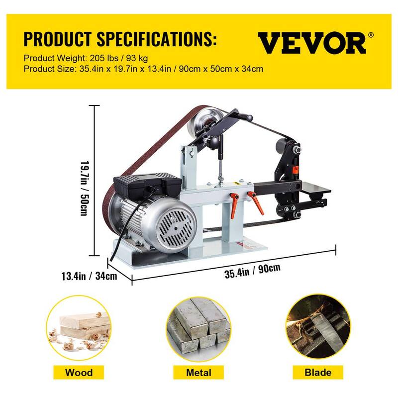 VEVOR 2 pulgadas x 82 pulgadas. Banda esmeriladora de 2HP 1500 vatios 3 en 1 Lijadora de disco de banco de 110 voltios con 3 ruedas de molienda de 12 pulgadas para la fabricación de cuchillos - 1.5KWDSSGJ0000001V1