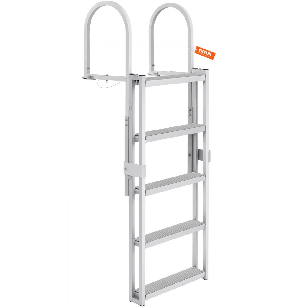 VEVOR Dock Ladder, Retractable 5 Steps, 350 lbs Load Capacity, Aluminum Alloy Pontoon Boat Ladder with 66.9''-78.9'' Adjustable Height, 4'' Wide Step & Rubber Mat, for Ship/Lake/Pool/Marine Boarding - MTZTSSSWJFHXJQFTNV0
