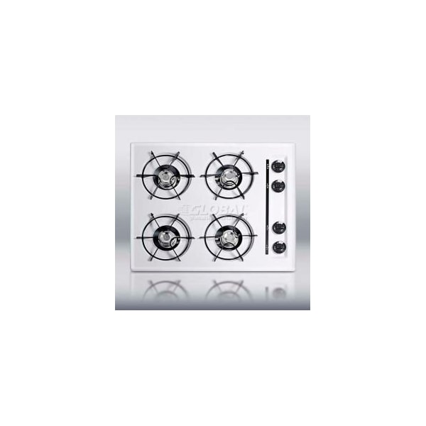 Summit Appliance Div. Summit-24"W Gas Cooktop, Four Burners, Gas Spark Ignition, White - WNL033