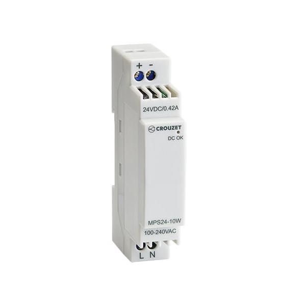 Crouzet Power Supply, 100 to 240V AC, 24V DC, 10W, 0.4A, DIN Rail - 89451001